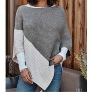 J. Jill Two-Tone Gray and Cream Poncho